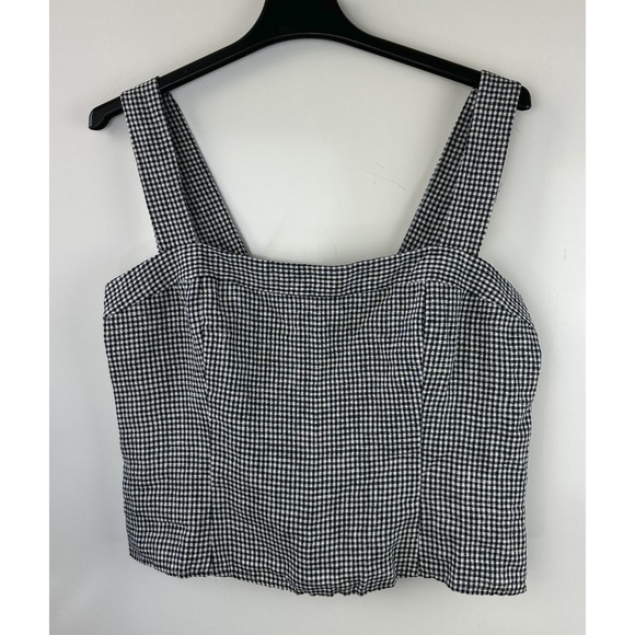 NWT Quince 100% European Linen Fitted Tank Classic Mini Gingham Women's Size XL - Picture 2 of 13